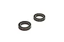 Two ARRMA rubber shielded ball bearings shown from an elevated angle on a white background.