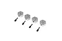 Four silver 17mm aluminium hex adapters and four black screw pins arranged on a white background.