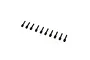 Ten black steel partial thread grub pins arranged in a diagonal line against a white background.