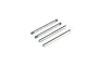 Four silver-coloured metal hinge pins arranged diagonally on a white background.
