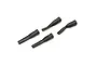 Four black rubber shock boots for RC car suspension, arranged on a white background.