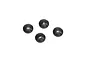 Four small, black, dome-shaped rubber shock diaphragms for Kyosho RC cars arranged on a white background.