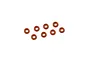Eight small, red, circular rubber O-rings arranged on a white background.