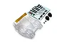 Axial RBX10 Ryft unpainted interior set including a clear polycarbonate interior tray, a decal sheet, and two small black plastic helmet-like headrests.