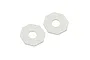 Two white octagonal slipper pads for RC cars on a white background.