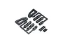 Kyosho RC suspension arm set including plastic parts on a sprue and four threaded metal grub screws on a white background.