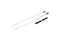Pro Boat twin rudder pushrod set including two long metal wire rods, two black plastic sleeves, and small metal hardware components on a white background.