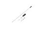 Pro Boat rudder pushrod set including a metal rod, black rubber bellows, brass connector, and various small nuts and screws on a white background.