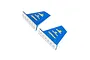 Two blue RC boat vertical fins with 3M adhesive backing, featuring Dynamite, Spektrum, and Horizon Hobby logos.