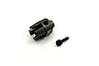 A Kyosho hardened steel rear centre drive cup and a small grub screw isolated on a white background.