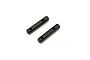Two black metal cylindrical pins with small holes near one end, isolated on a white background.