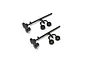 Two identical black plastic parts trees for Kyosho RC cars, each containing a suspension mount and two wheel hex hubs.
