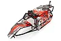 Rovan black steel GT sand rail roll cage with red, black, and white graphic panels, LED light bar, and spare tyre mount.