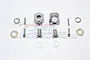 GPM Racing grey aluminium 12mm wheel hex adapters with 13mm extension, including pins, screws, and washers on a white background.
