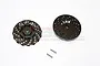 Two black GPM aluminium brake disc wheel hex adapters with +3mm offset and two small metal pins on a white background.