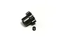 A black steel 13-tooth pinion gear with a matching grub screw on a white background.