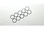 Ten thin, circular stainless steel shims arranged in two rows on a plain white background.