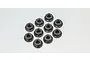 A set of ten black steel 4mm flanged nuts arranged in a cluster on a plain white background.