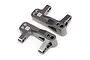 A pair of grey-silver aluminium C-hub carriers for HPI RC vehicles, featuring a machined design with mounting holes and a small logo.