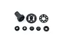 A set of black plastic RC differential gears and components arranged on a white background.