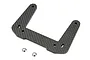 Kyosho Ultima carbon fiber front shock tower with two small metal washers on a white background.