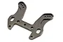 A black anodized aluminium front shock tower for a Kyosho MP9e RC buggy, featuring multiple mounting holes.