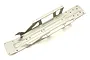 A silver metal main chassis plate for a Kyosho Ultima RC car, featuring a flat base with raised side rails and multiple mounting holes.