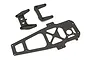 Kyosho Ultima spare parts set including a large flat chassis plate and two smaller shock tower or suspension components in black plastic.