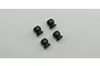 Four dark grey metal flanged pivot balls arranged in a square pattern on a plain light grey background.