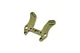 A front shock tower for an RC car, made of olive-green anodized aluminum with multiple mounting holes.