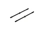 Two black metal turnbuckles with threaded ends and a central hexagonal adjustment nut, isolated on a white background.