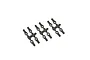 Three plastic sprues each containing four black RC rod ends on a white background.
