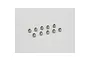 Ten small silver-coloured metal pivot balls arranged on a plain white background.