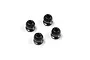 Four black flanged pivot balls for RC cars arranged on a white background.
