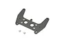 A carbon fiber rear shock tower for a Kyosho RC car, shown with two small metal washers on a white background.