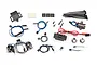 Traxxas TRX-4 K5 Blazer LED light kit components including wiring harnesses, LED modules, mounting hardware, and a power distribution block.