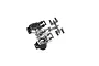 Kyosho front steering hub carrier set on a plastic parts tree, shown against a white background.