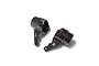 Two gunmetal grey CNC aluminium steering arm hubs for RC cars, marked with L and R, isolated on a white background.