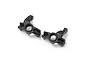 Two black plastic steering arm hubs for an RC car, shown from a top-down perspective on a white background.