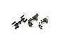 Kyosho gunmetal aluminium front hub carriers and a small black plastic parts tree on a white background.