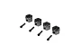 Four gunmetal grey aluminium 12mm wheel hexes and four matching set screws arranged on a white background.