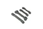 A set of four black plastic RC car pin mount covers arranged on a white background.