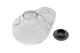 A clear plastic HPI Spur Gear Cover V2 with a small black rubber plug, isolated on a white background.