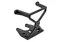 A black plastic rear bumper for an HPI Racing RC vehicle, featuring a cage-like design with a central circular logo.