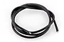 A coiled length of black 12AWG silicone insulated electrical wire with exposed tinned copper ends against a white background.