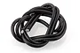 A coiled length of black 10AWG silicone-insulated electrical wire with exposed tinned copper ends against a white background.