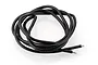 A coiled length of black 14AWG silicone-insulated electrical wire with exposed tinned copper ends against a white background.