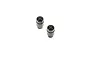 Two black cylindrical auto bailer components for an RC boat, shown from a top-down angle against a white background.
