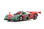 Kyosho Mini-Z Mazda 787B No.55 Le Mans 1991 winner RC car in iconic green and orange Renown livery on a white background.