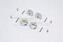 Four silver aluminium 14mm wheel hex adapters with pins and screws on a white background.